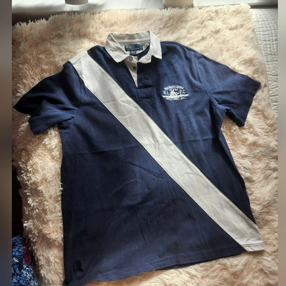Polo by Ralph Lauren Navy and Cream Diagonal Stripe Shirt